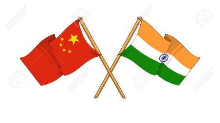 14345734 Cartoon Like Drawings Of Flags Showing Friendship Between China And India Stock Photo