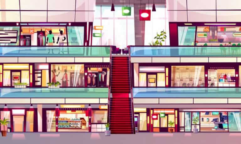 Mall Shop Illustration Shopping Store Interior With Escalator Middle 33099 792