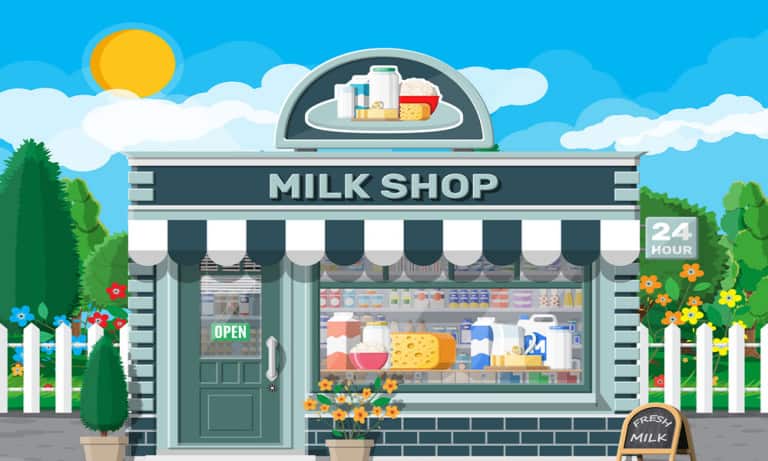 Dairy Store Or Milk Shop With Signboard Awning Vector 27284627