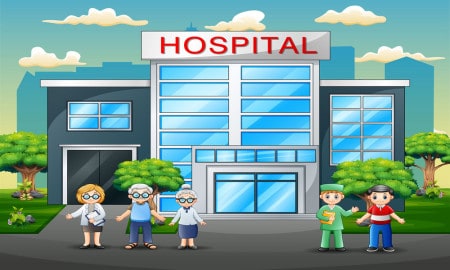 Doctors And Patients Cartoon In Front Hospital Vector 27042099