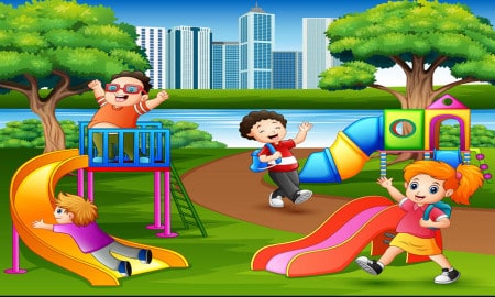 Happy Children Playing In The School Playground Vector 23942046