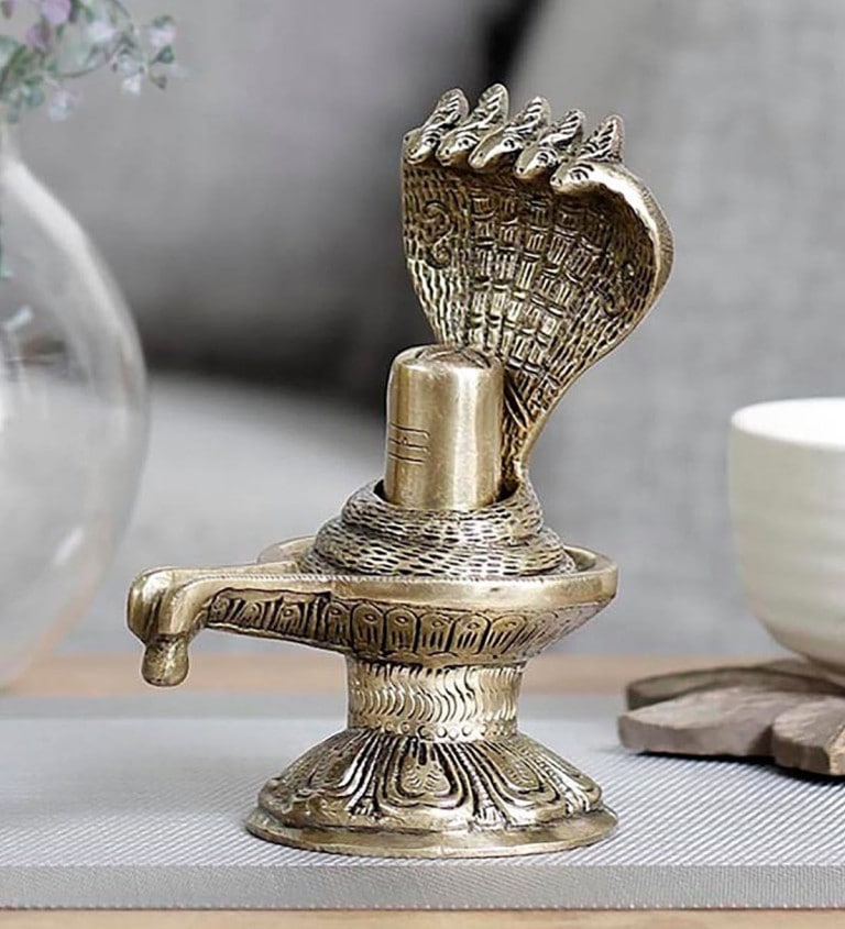 Brown Brass Shivling With Sheshnag Idol By Handecor Brown Brass Shivling With Sheshnag Idol By Hande Eitwo1
