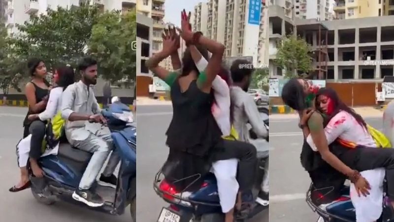 Holi scooter stunt reel of Noida girls goes viral: Noida Police issues heavy challan!