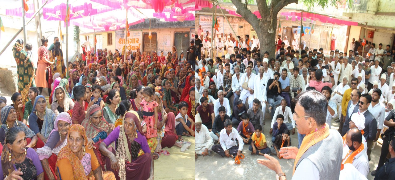 Villagers of Mitrala blessing Mansukh Mandaviya for winning the election with a huge majority